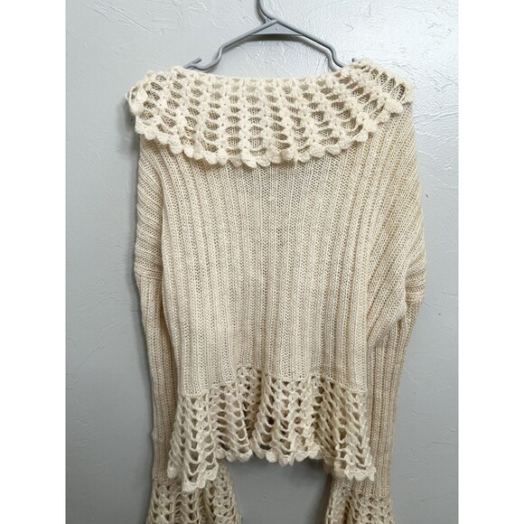 Newport News Off-White Tie-Front Flare Sleeve Knit Cardigan Fairy Whimsy Size L - Picture 10 of 10
